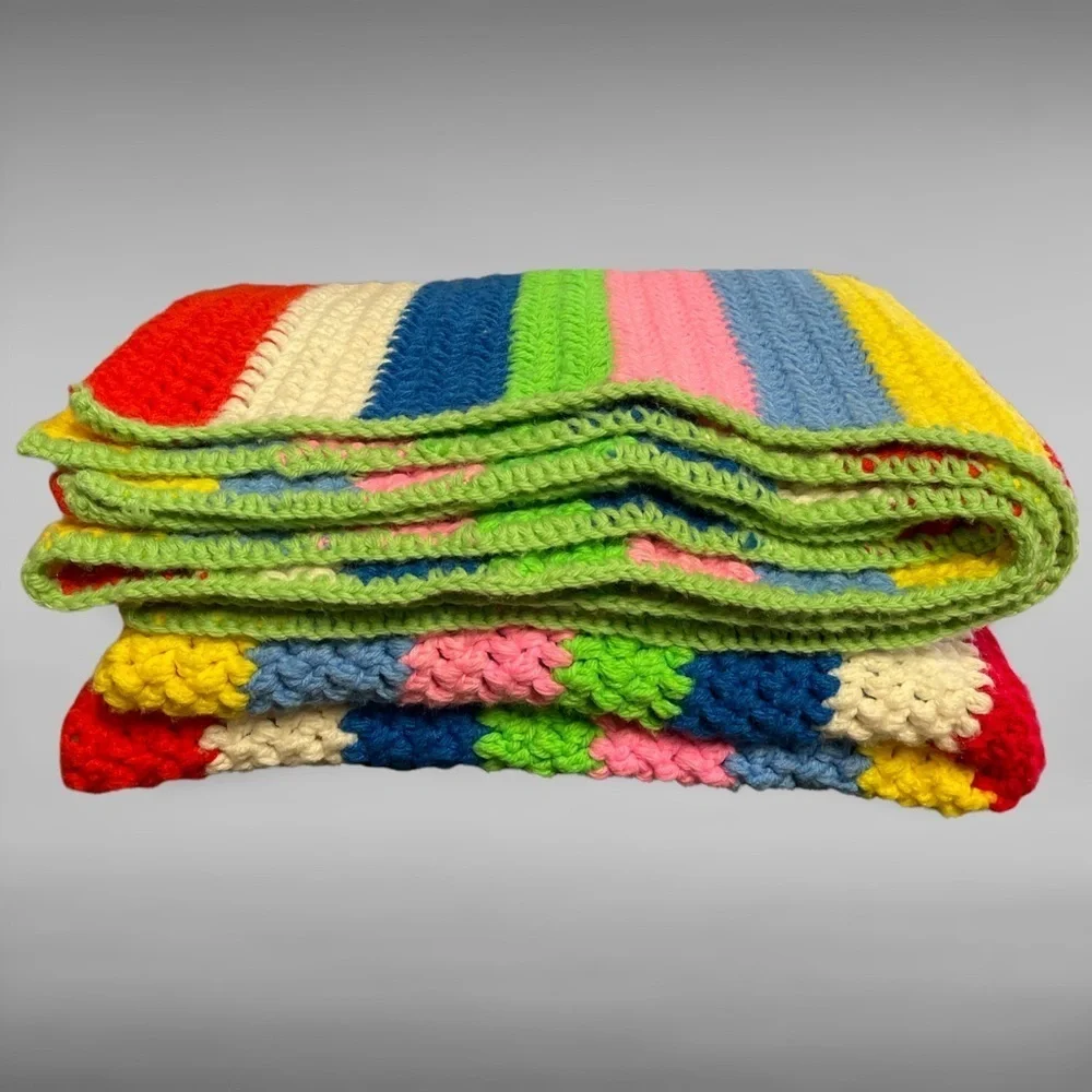 Handmade Crocheted Colorful Rainbow Afghan Blanket Throw 64 x 116 Pride